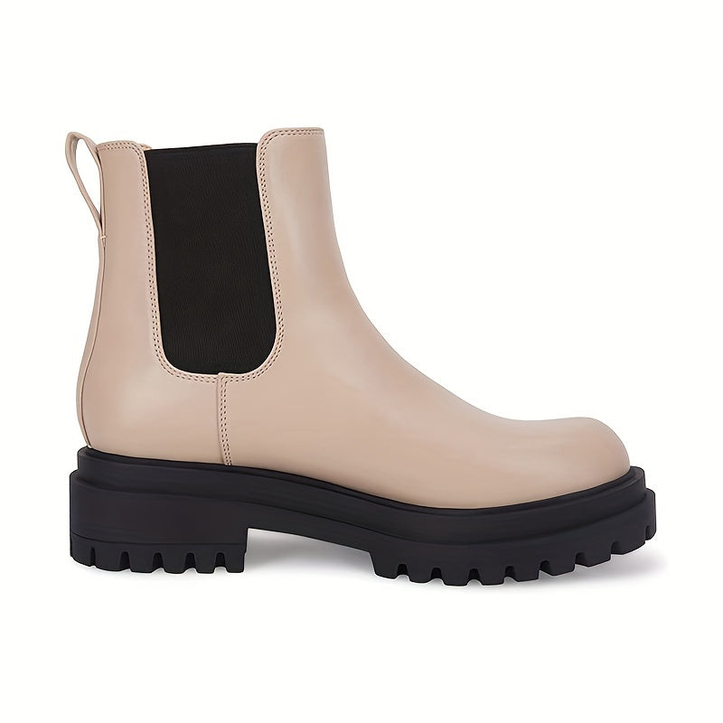 Women's Platform Ankle Boots Faux Leather Slip On Shoes