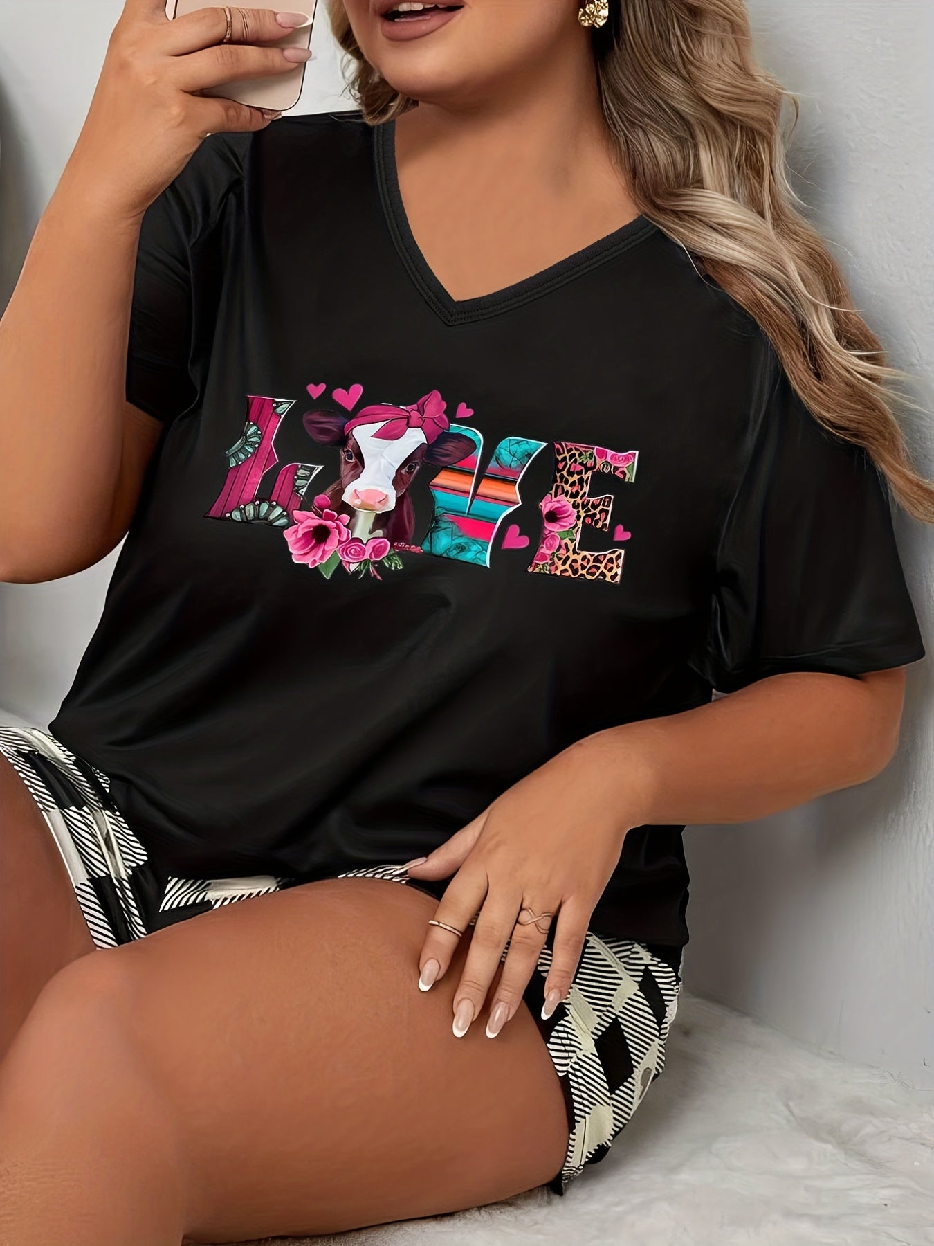  Leopard & Stripe & Dot Heart Pajama Top