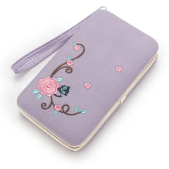 Women Floral Purse Long Cat Wallet Female Clutch Leather Large Purse