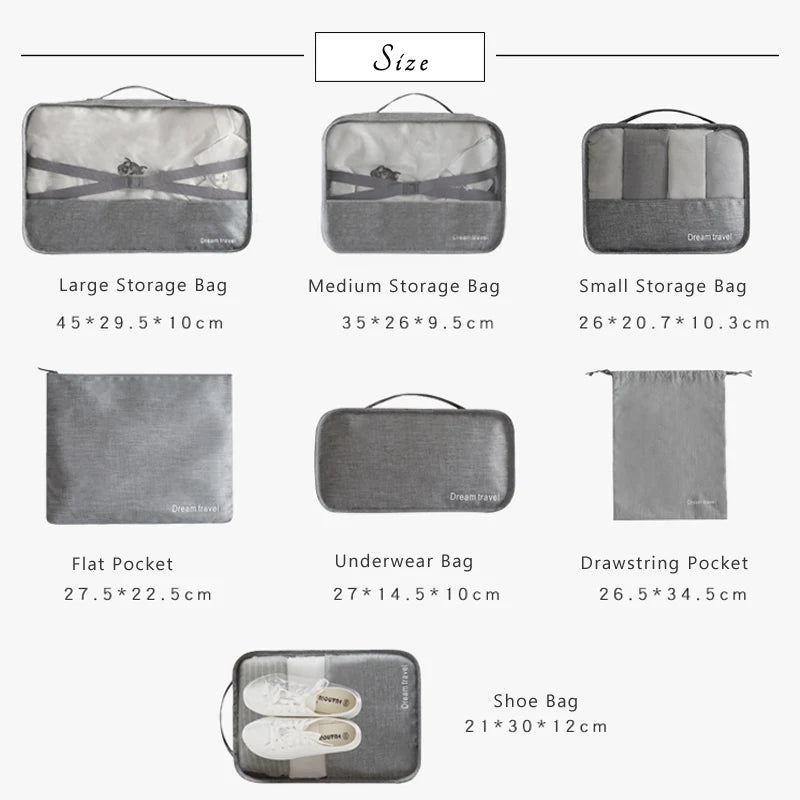 7Pcs Travel Bag Set Foldable Storage Organizer Luggage Bags For Women