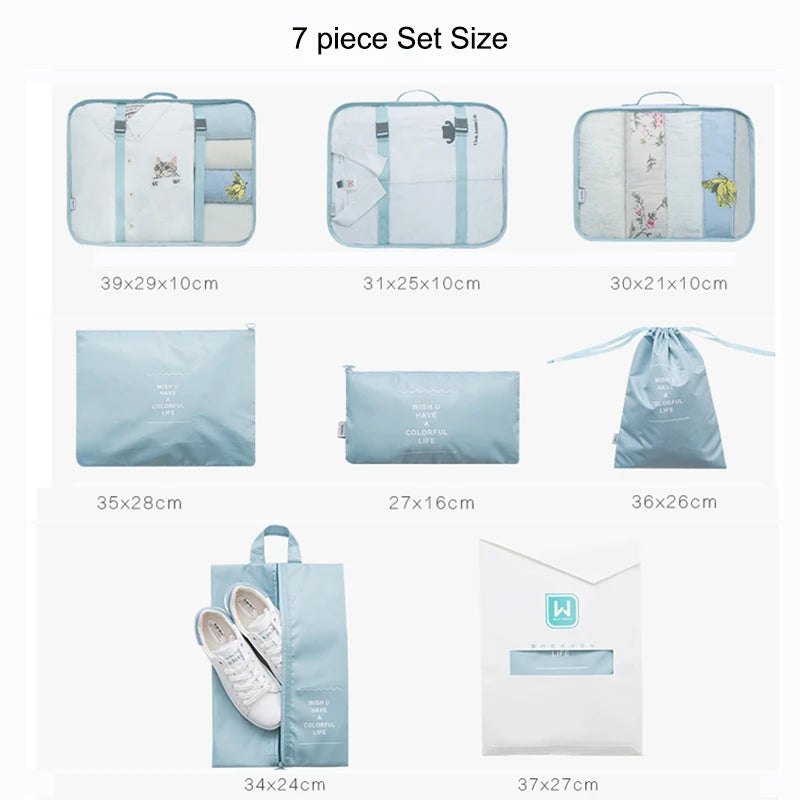 7Pcs Travel Packing Cube Bag Organizer Mesh Storage Underwear Bra Sock Wash Bags