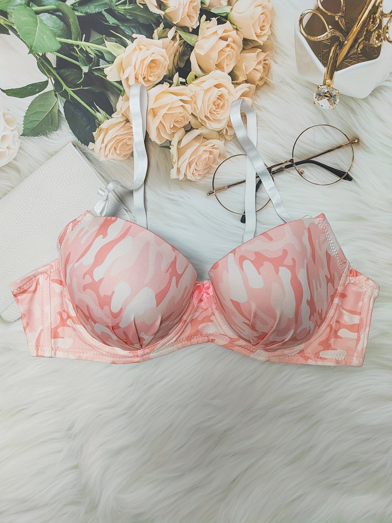 Colorblock Push Up Bra & Bow Tie Panties Set