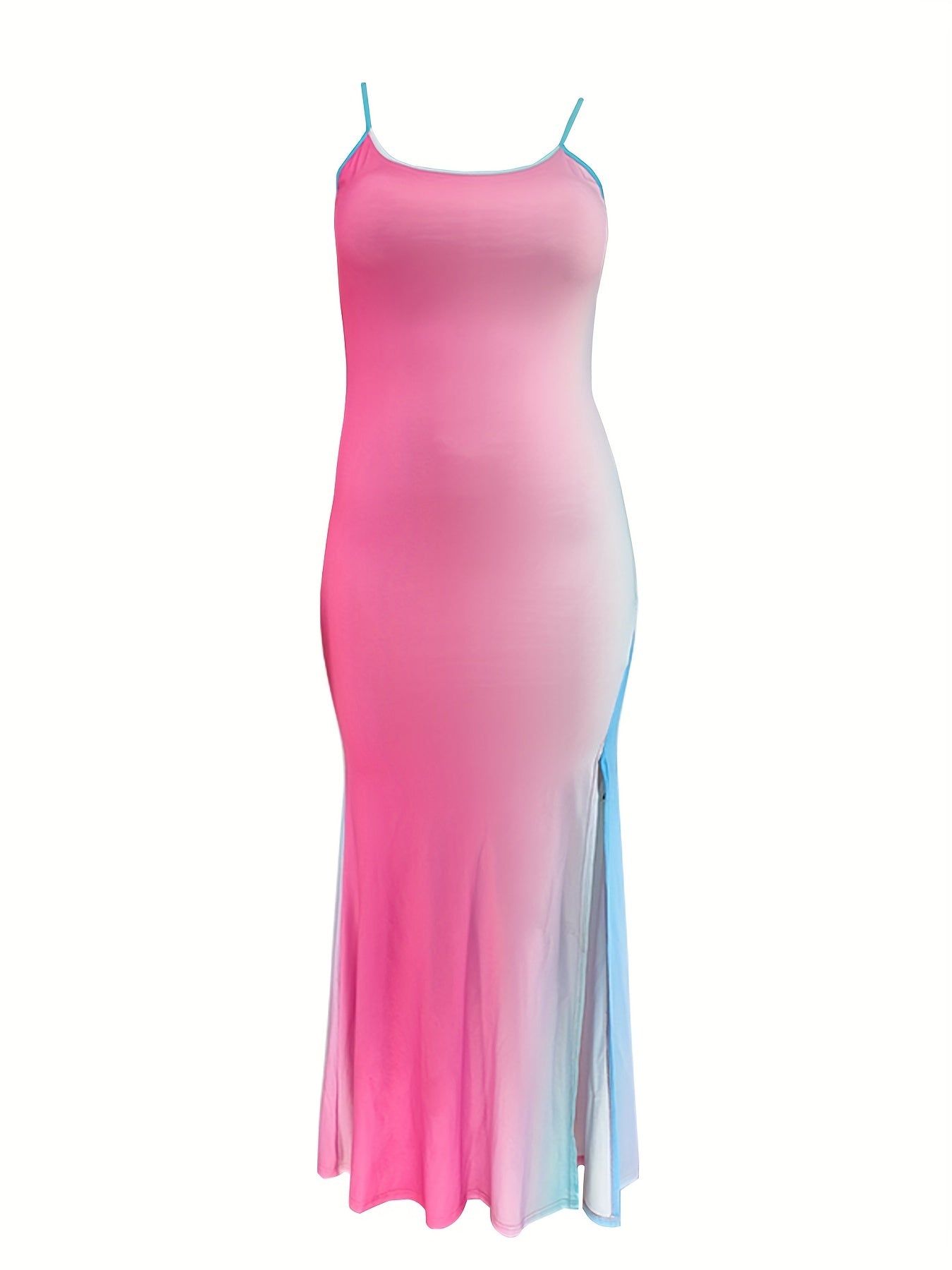  Ombre Print Slit Cami Maxi Dress Women's Plus Medium Stretch Sundress