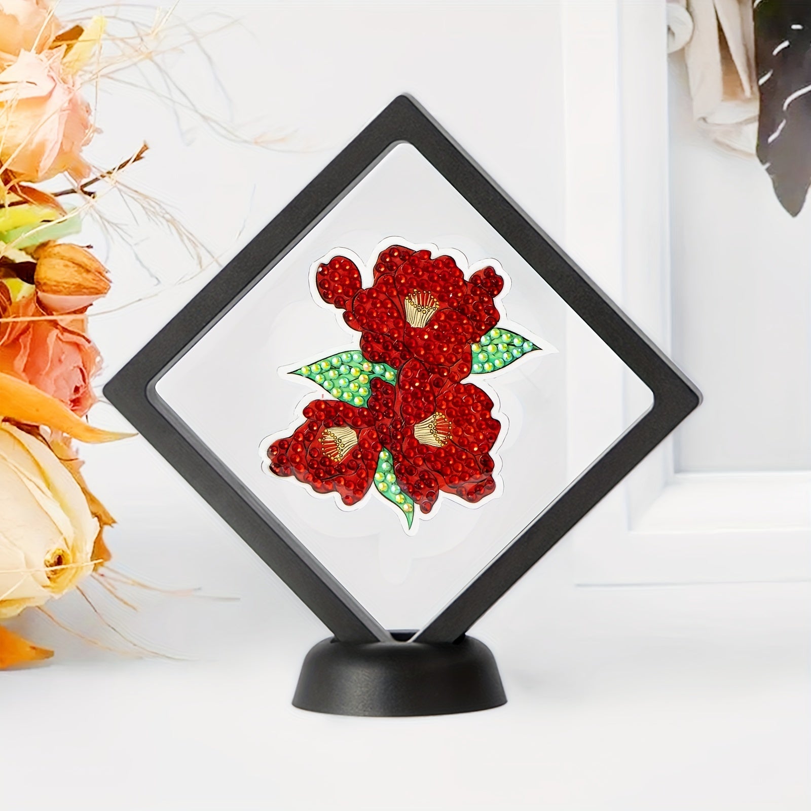 1pc Double sided Red Flowers Diamond Painting Ornament