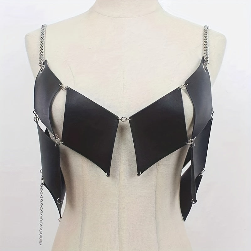 Stylish Rhombus Hollow Out Belt PU Leather Chain Suspenders
