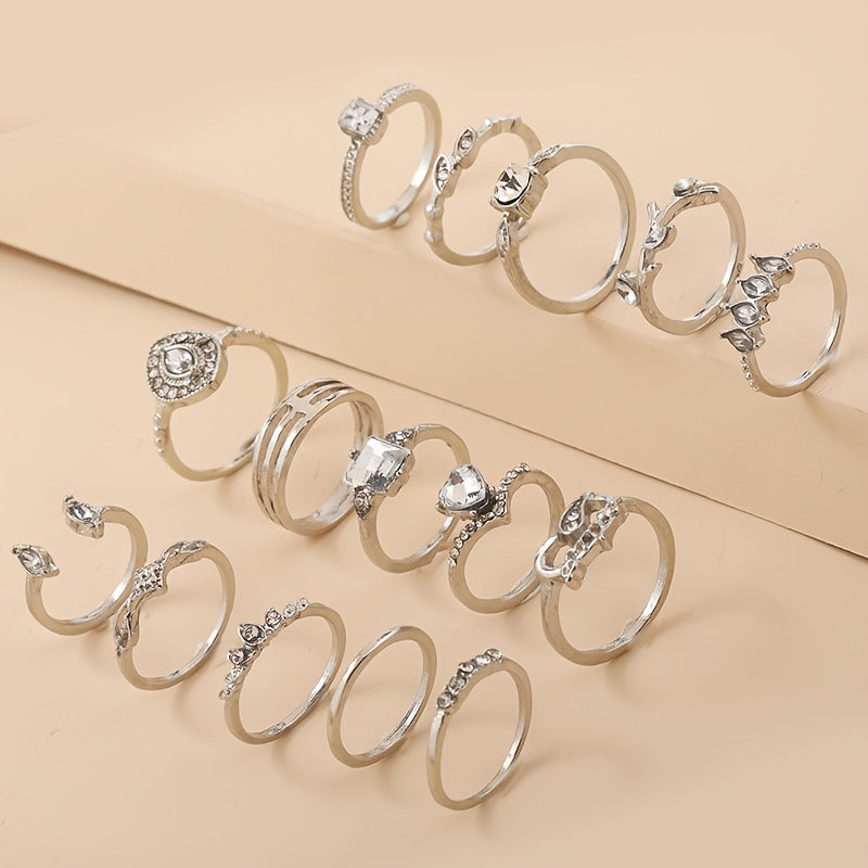 Vintage Rhinestone Stackable Ring Set for Women Girls