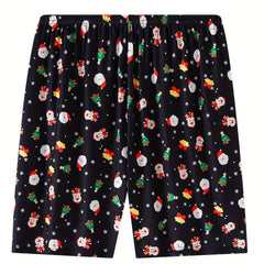  Christmas Sleepwear: Reindeer & Santa Claus Print High Stretch Shorts