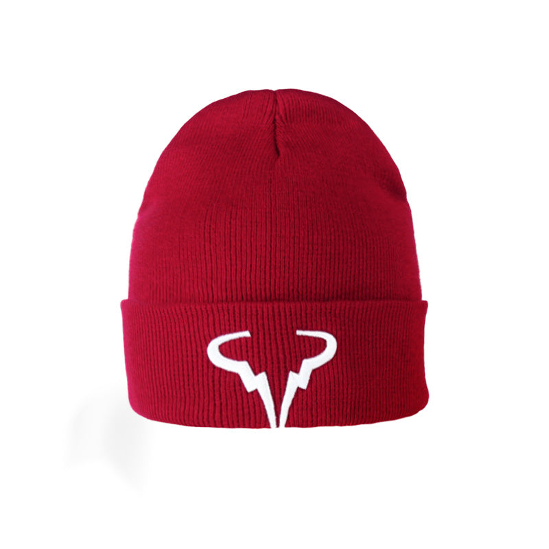 Embroidered Horn Knit Cuffed Beanie Hat