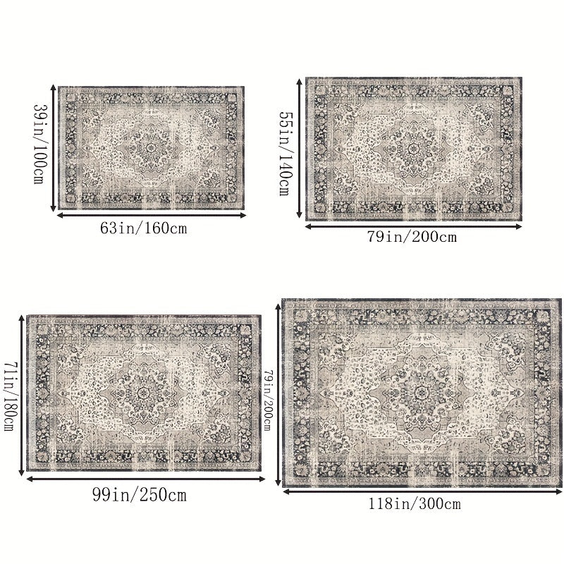 Vintage Boho Area Rug Soft and Washable Grey Pattern for Living Room