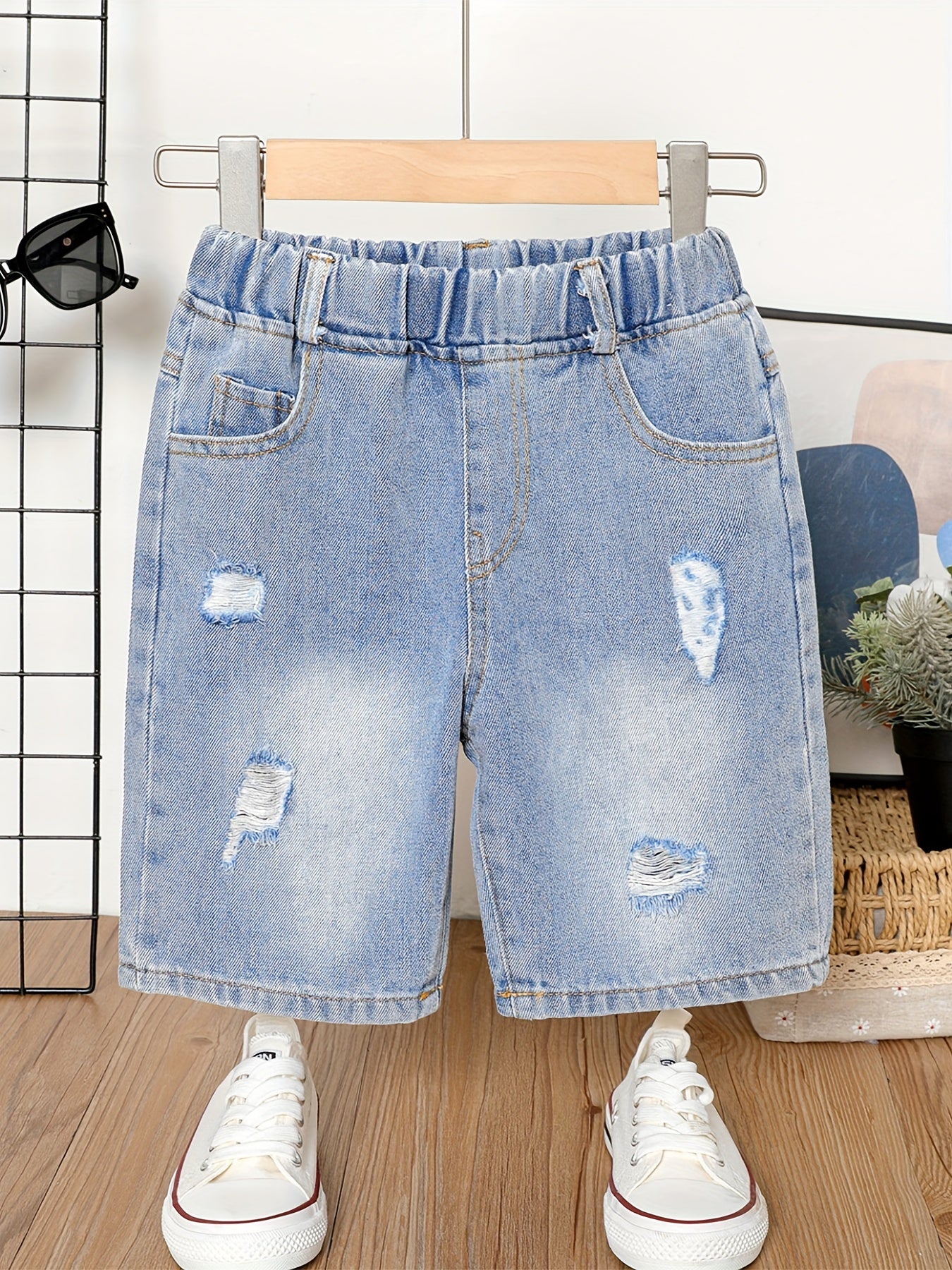 Boys Ripped Short Jeans Non Elastic Casual Short Pants Kids Clothes