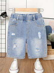 Boys Ripped Short Jeans Non Elastic Casual Short Pants Kids Clothes
