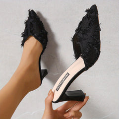 Women's Tassel Block Heels Pointed Toe Dress Pumps