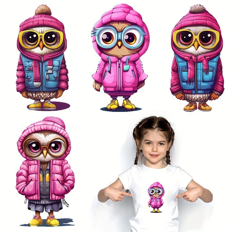 4 Owl Iron On Patches For Girls Clothing Pillow Bag Printing S