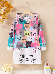 Kitty Cartoon Pullover Dress Girls Hoodie Spring Fall