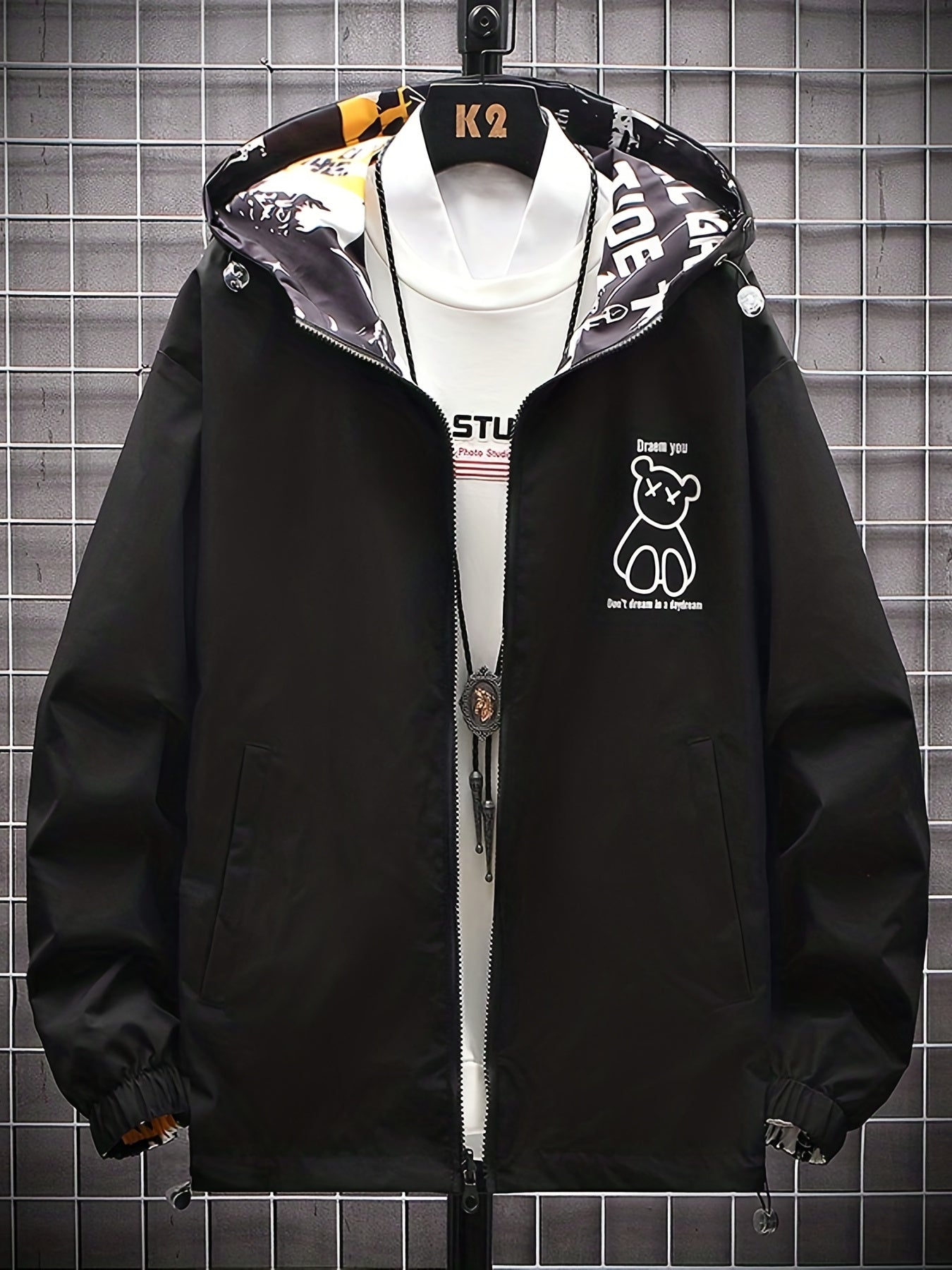 Graffiti Bear Windbreaker Reversible Jacket Men's Zip Jacket