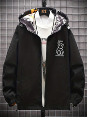 Graffiti Bear Windbreaker Reversible Jacket Men's Zip Jacket