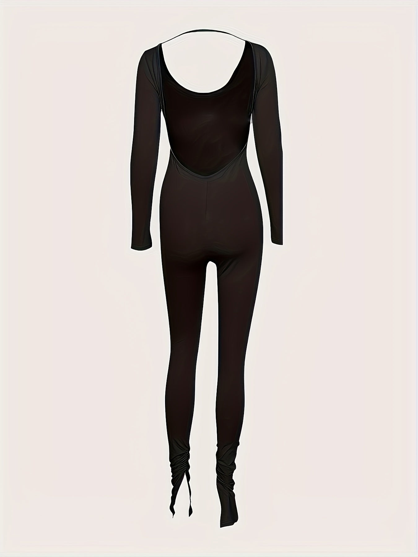 Women's Boat Neck Long Sleeve Backless Jumpsuit