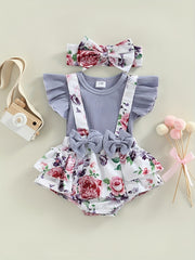 2pcs Baby Girls Elephant Fly Sleeve Onesie & Headband Set