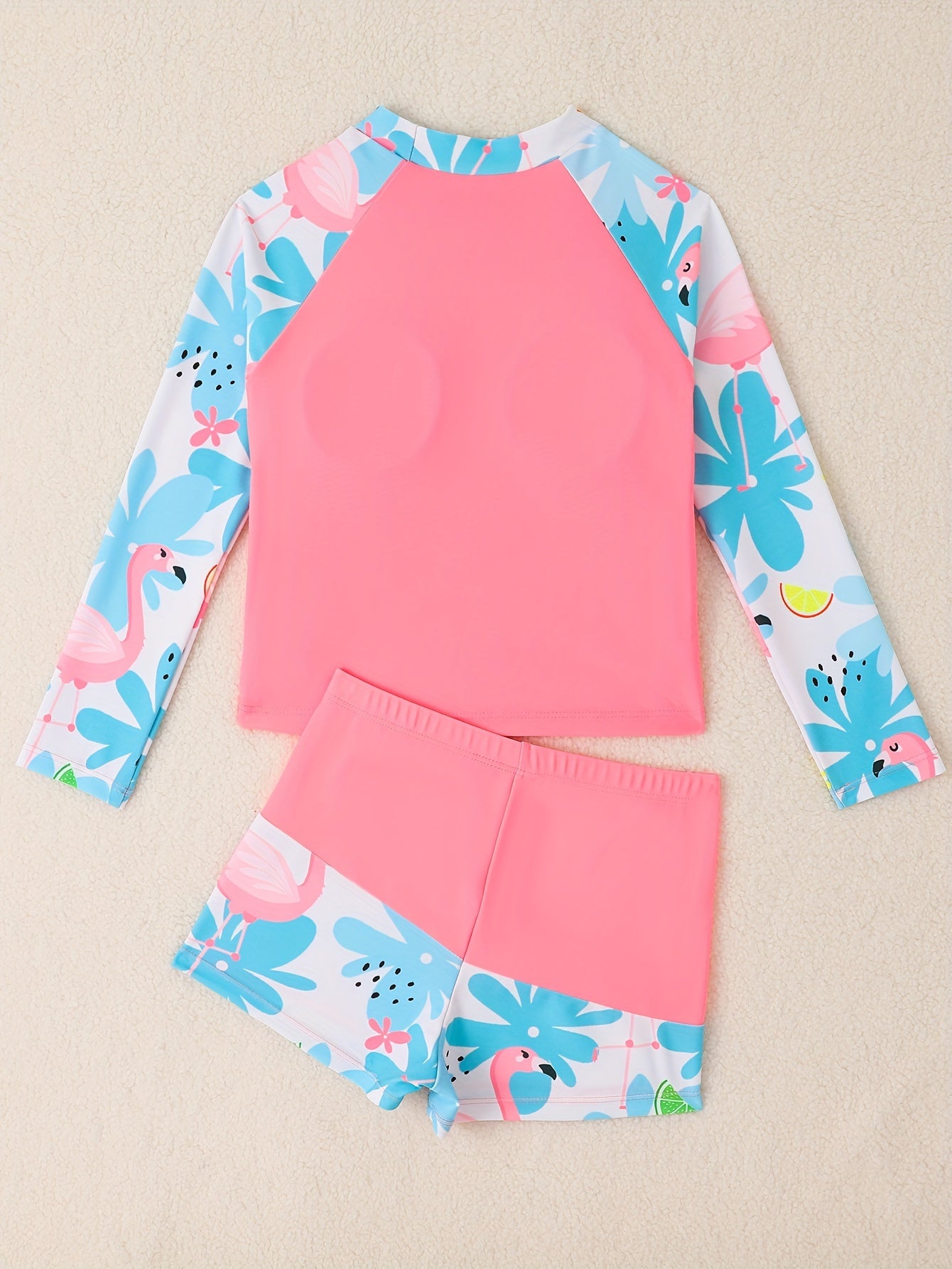 2pcs Girls Fish Scale Swimsuit Set Long Sleeve Top Shorts Summer Clothes