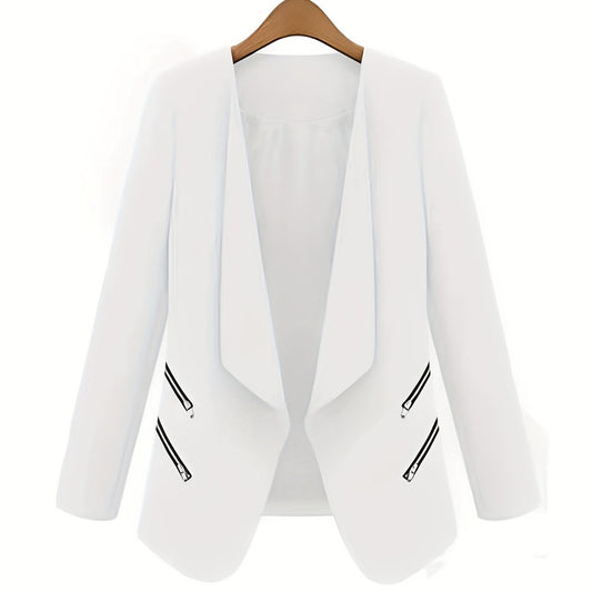 Zipper Shawl Collar Blazer Casual Open Front Long Sleeve