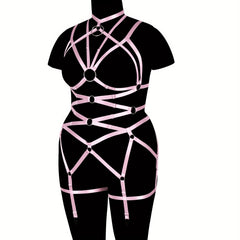 Pink Hollow Out Body Harness Bra Waistband Elastic Sexy