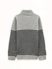 Striped Polo Shirt V Neck Pullover Sweater Men