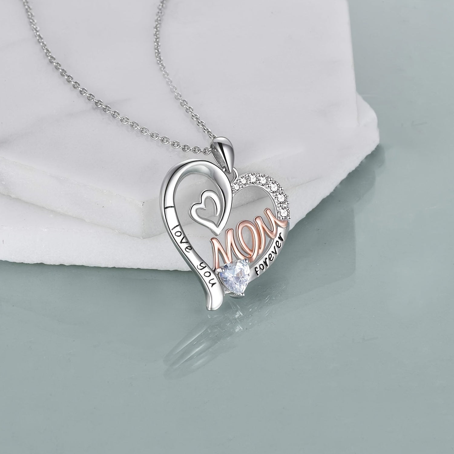 Heart Shape Pendant Necklace with Zircon Inlay