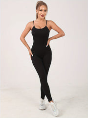 Tummy Control Yoga Jumpsuit Slim Fit Crew Neck Yoga Bodysuit
