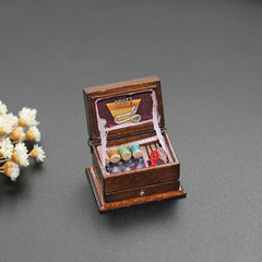Vintage Sewing Kit Box Wooden Needlework Scissors Buttons Threads