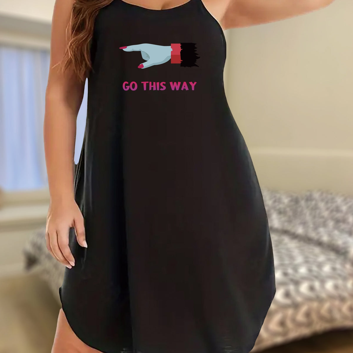 Gothic Nightdress Women's Witch Hand & Letter Print Cami Sleep Dress