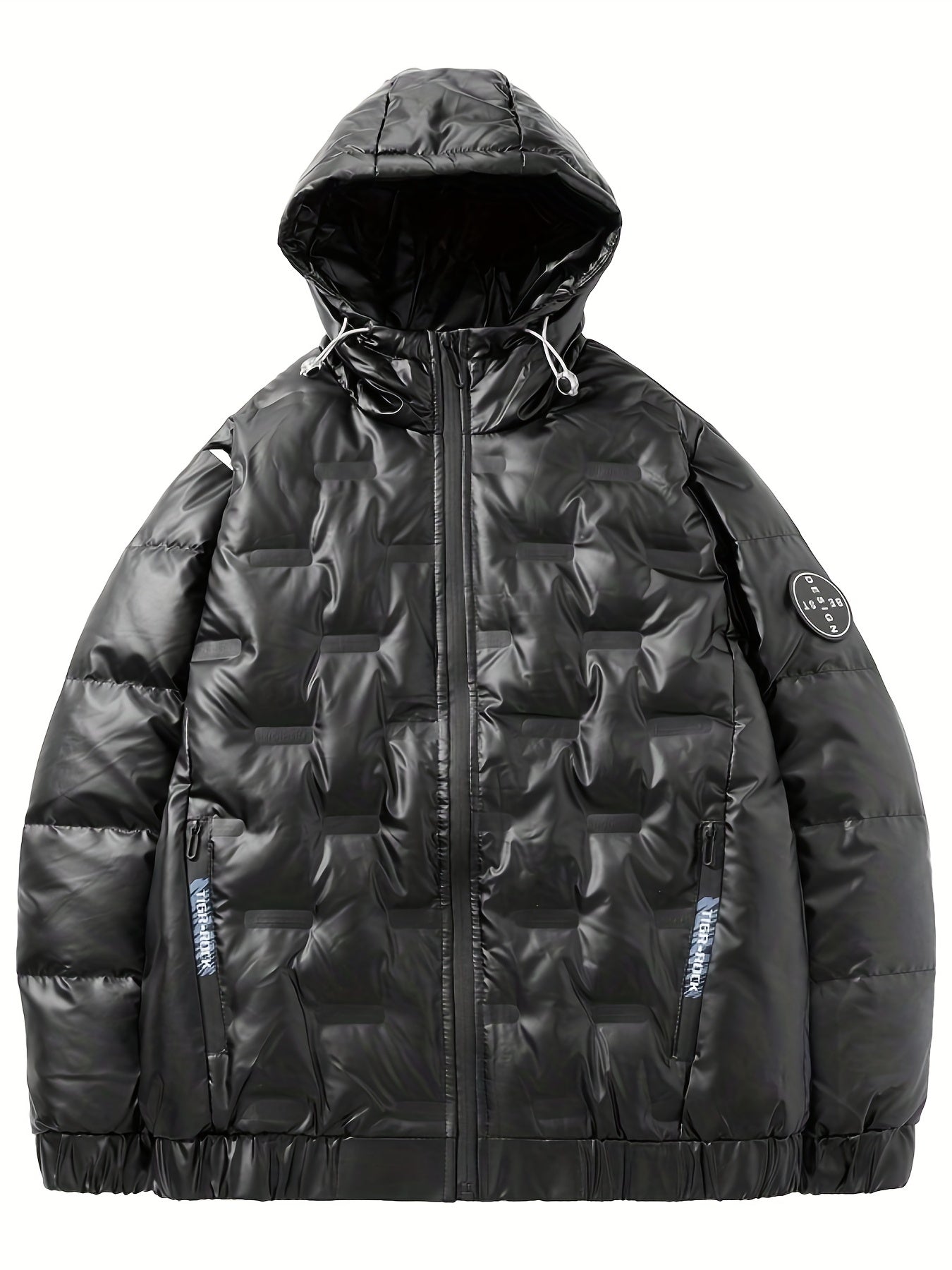 Men's Lightweight Hooded PU Puffer Jacket for Winter