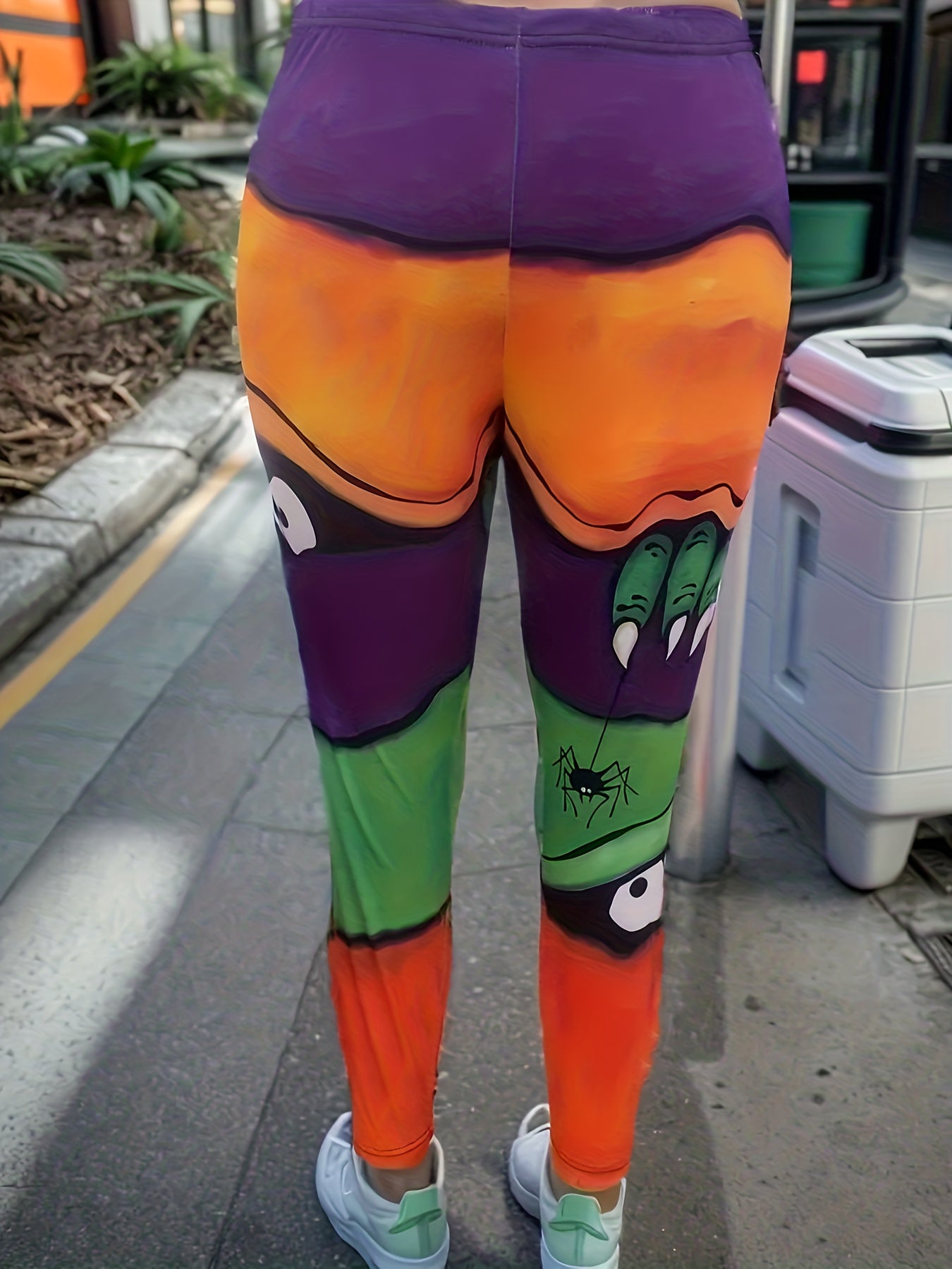  Colorblock Monster Print Skinny Trousers