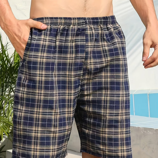 Men's Cotton Plaid Loose Fit Shorts for Summer
