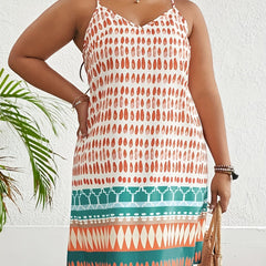  Geometric Print V Neck Mini Cami Dress