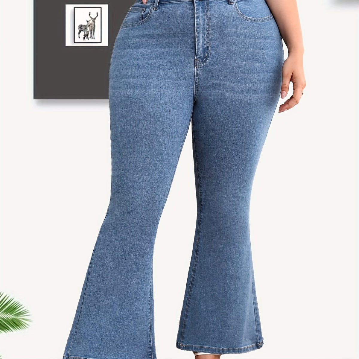  Washed Button Fly High Rise Flared Leg Jeans