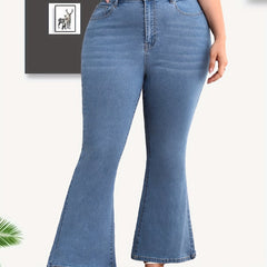  Washed Button Fly High Rise Flared Leg Jeans