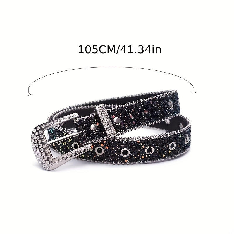 Sequin Glitter Rhinestone Eyelet Belt for Women