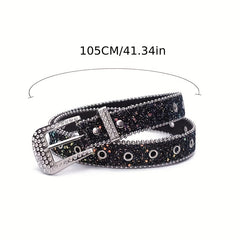 Sequin Glitter Rhinestone Eyelet Belt for Women