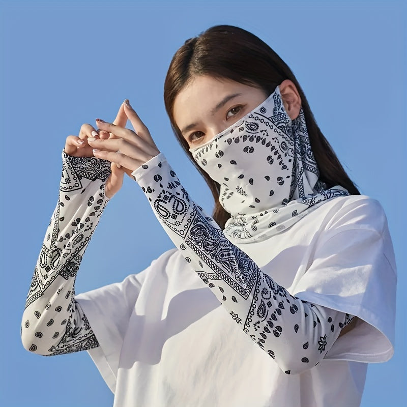 Long Bandana Printed Sleeves Face Covering Sun Protection Cover Outdoor Gloves