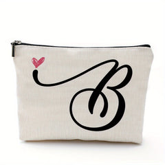 Waterproof Cosmetic Bag with Letter Print and Zippered Closure