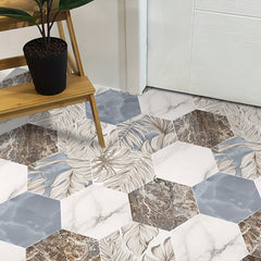 11pcs Plant Leaf Rock Pattern Self-adhesive Hexagon Floor Stickers