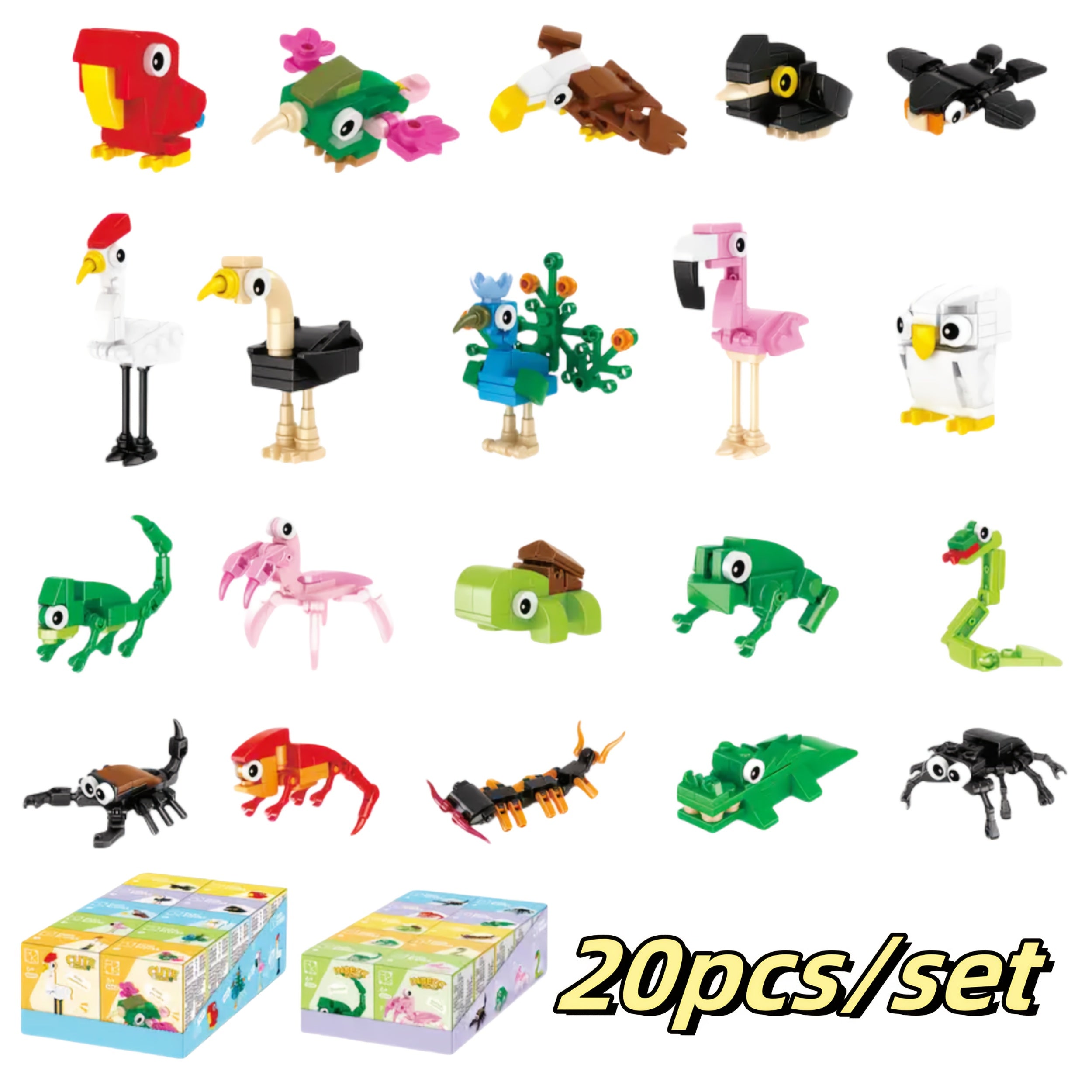 20pcs Insect & Bird Building Blocks Set with Small Animals