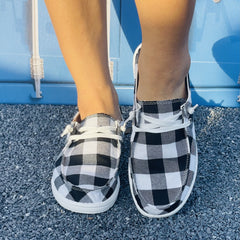 Women's Plaid Pattern Flat Shoes Lightweight Slip On Canvas Shoes