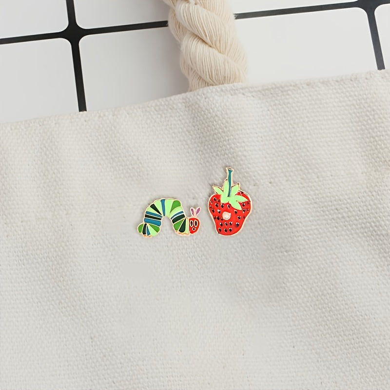 Cute Strawberry Worm Enamel Pins
