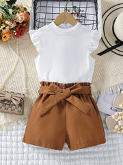 Girls 2pcs Sleeveless Top & Elastic Waist Shorts Summer Kids Clothes