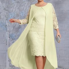 Floral Jacquard Layered Midi Dress Plus Size