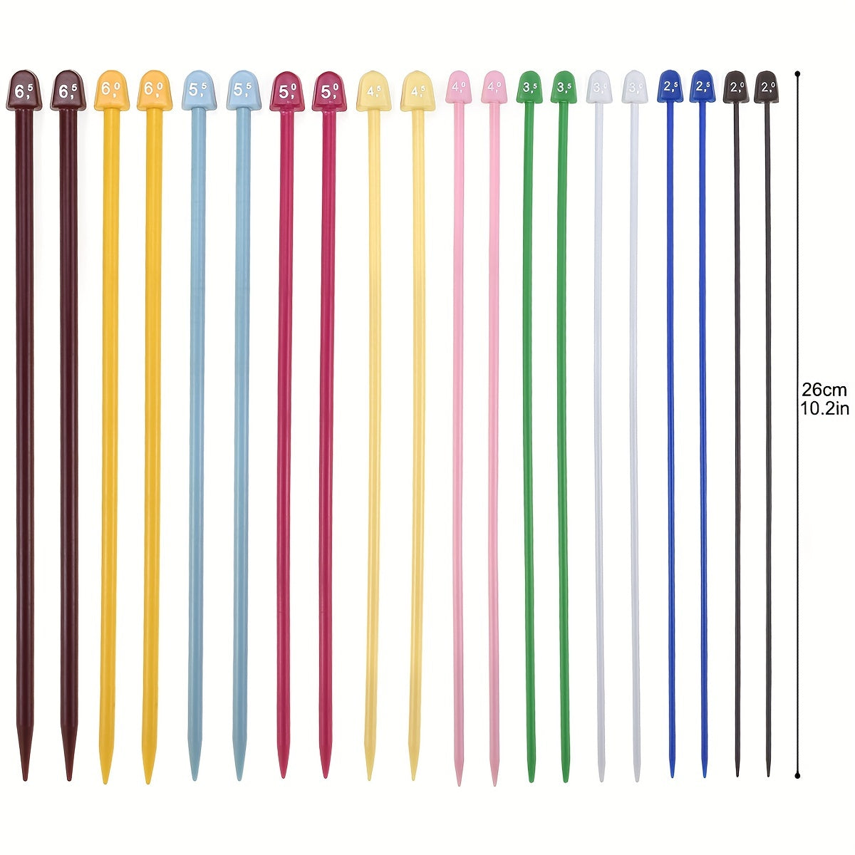 10 Pairs Colored Straight Single Pointed Knitting Needles Set 2mm-6.5mm