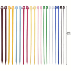10 Pairs Colored Straight Single Pointed Knitting Needles Set 2mm-6.5mm
