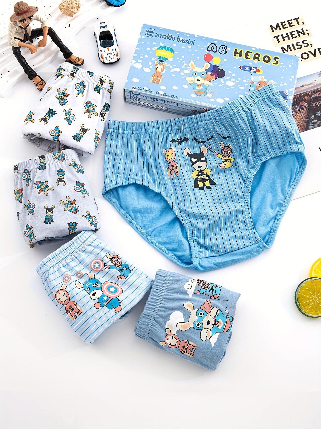 5pcs Boy's Cotton Triangle Panties Multiple Colors Elastic Waist Underwear