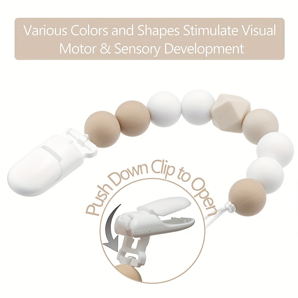 2pc Pacifier Clips Baby Boys Girls Holders Binky Clips Neutral Silicone Beads